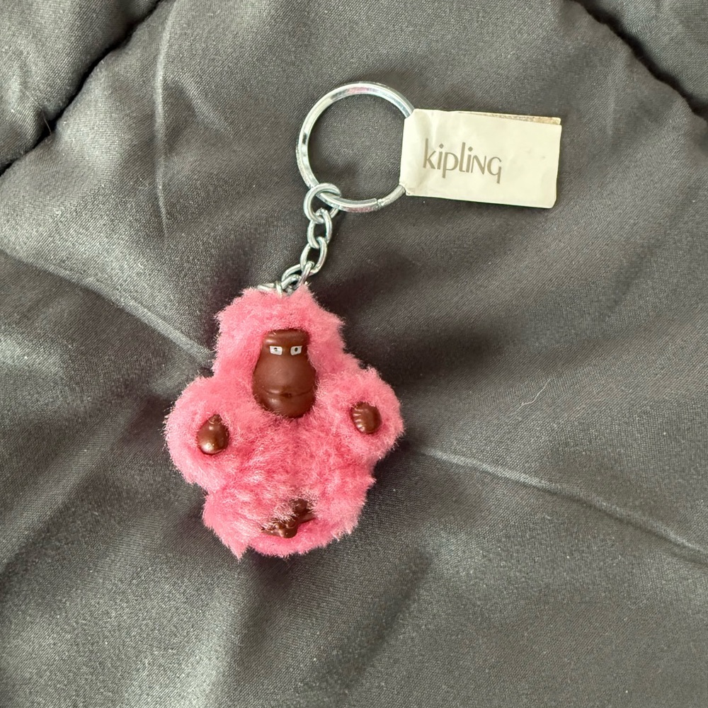 Kipling Fuzzy Pink Monkey Keychain